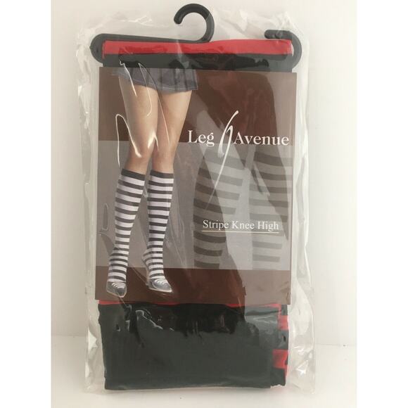 Leg Avenue Striped Knee Highs Socks Stockings Black Red Halloween, Lolita - Picture 1 of 2